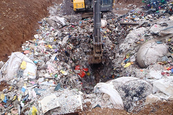 Some 280 tonnes of potentially recyclable plastic waste was found at the site. Photograph: DOENI
