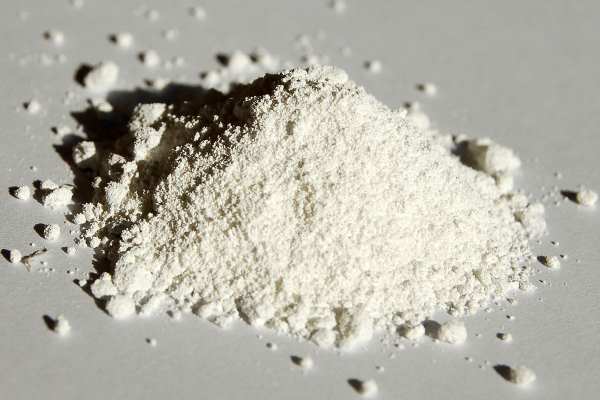 A sample of titanium dioxide powder, used in a variety of products from paint to sunscreen