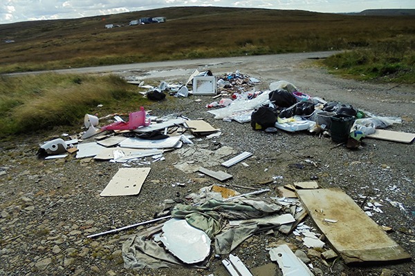 Waste was dumped at the Windy Hill radio mast in Saddleworth. Photograph: Oldham Council