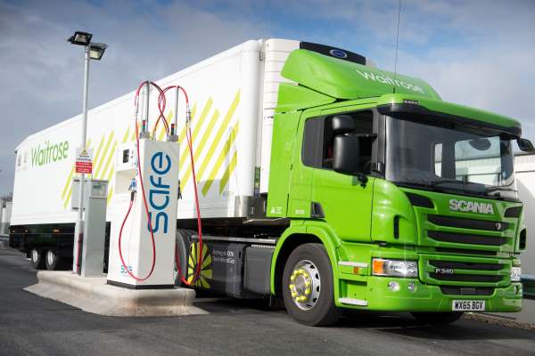 The UK's first high-pressure compressed natural gas filling station opened in March, fueling a fleet of Waitrose lorries. Photograph: National Grid