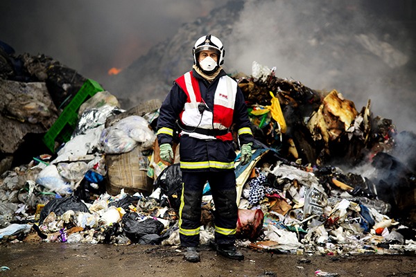New fire tests aim to provide up-to-date data about the flammable properties of modern waste materials. Photograph: Greater Manchester Fire and Rescue Service