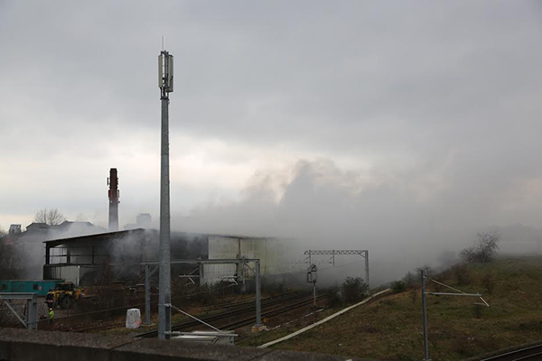 A fire broke out in March 2014 at the Recovered Fuels Shipping site leading to the closure of a railway line. Photograph: Environment Agency