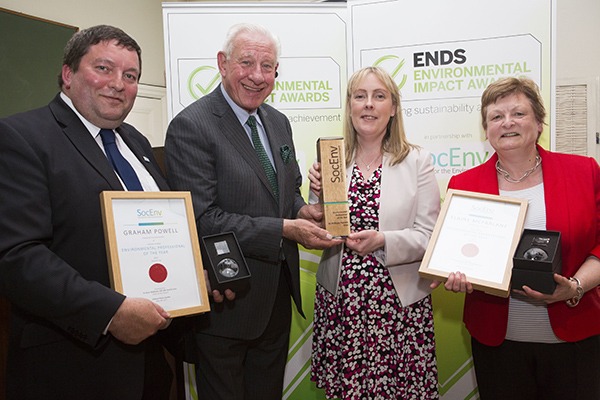 Professor Peter Matthews presents Society for the Environment's Professional of the Year award to Dr Phillippa Pearson (centre). Graham Powell and Elaine McFarlane were also shortlisted for the award