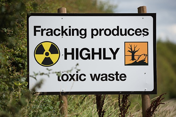 The UN’s special rapporteur shares concerns with anti-fracking protestors, who erected this sign near Blackpool this year. Photograph: Daniel Timothy Allison/123RF