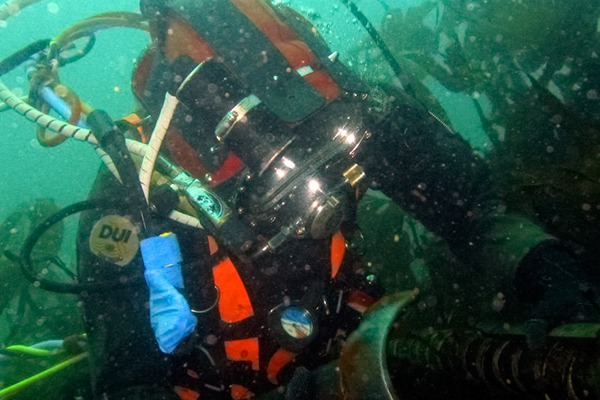 Diver inspecting cables at the European Marine Energy Centre tidal site in Orkney, Scotland. Picture: EMEC