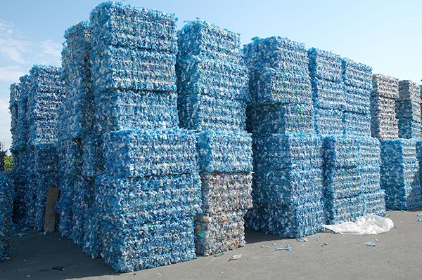 Plastic bottles baled for recycling