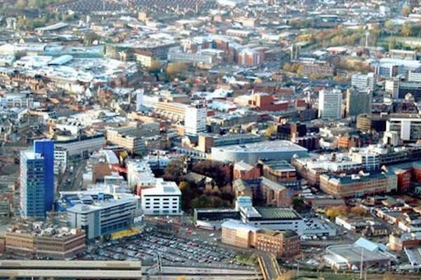 Aerial view of central Leicester
