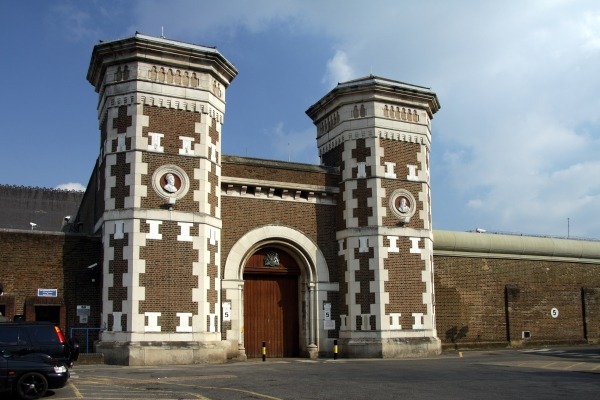 The entrance gate to Wormwood Scrubs prison