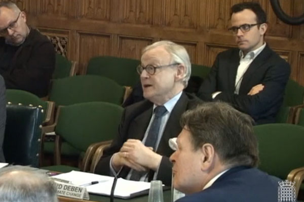 Lord Deben speaking at Commons Business, Energy and Industrial Strategy Committee. Photograph: Parliament TV