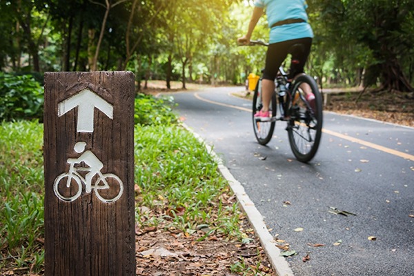 Woman cycling through a park. Photograph: paza/123RF
