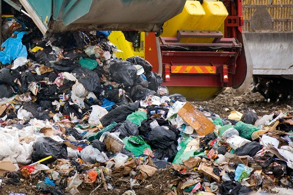 Residual waste being dumped at landfill. Photograph: Jim Holden/Alamy Stock Photo