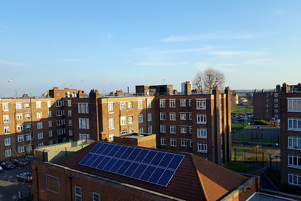 Solar panels on roof of Banister House estate
