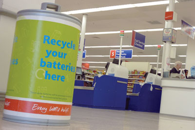A Tesco in-store battery recycling bin (credit: Gareth Simkins)