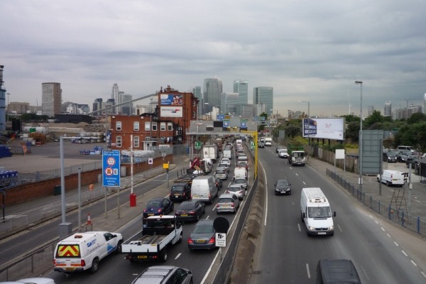 Congestion at the southern approach to the Blackwall Tunnel