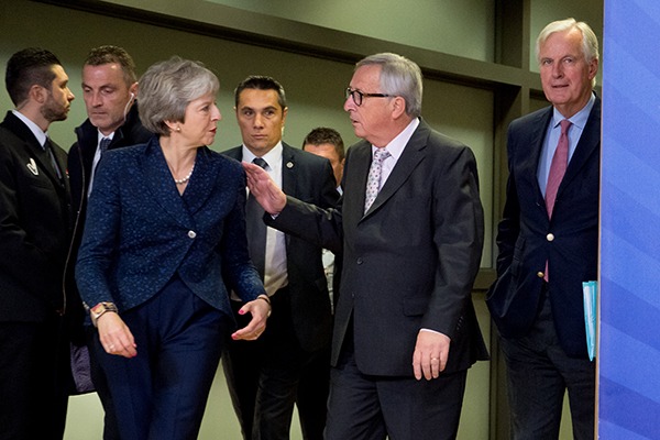 Theresa May, Jean-Claude Juncker and Michel Barnier