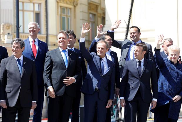 President of the European Council Donald Tusk (centre) with other European leaders at the Sibiu summit in Romania. Photograph: European Union