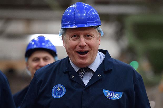Prime minister Boris Johnson visits a tea factory after kicking of the Conservatives' election campaign. Photograph: Daniel Leal-Olivas/WPA Pool/Getty Images