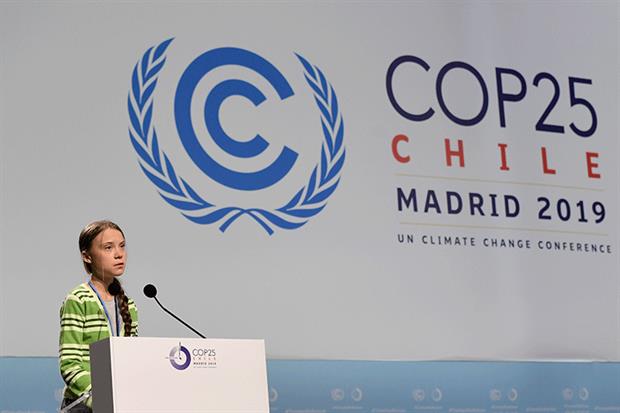 Greta Thunberg speaking at the climate summit. Photograph: Cristina Quicler/AFP via Getty Images