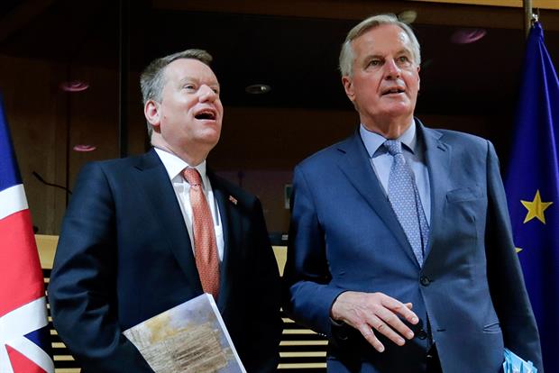 The Uk and EU's chief negotiators, David Frost and Michel Barnier, meeting in March. Photograph: Olivier Hoslet/Getty Images