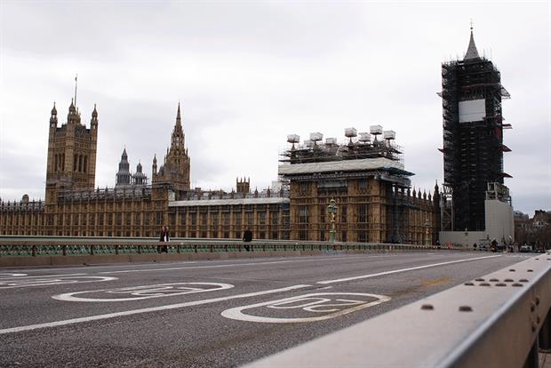 Wesminister Bridge all but empty as the government seeks to respond to the spread of Covid-19. Photograph: NurPhoto/Getty Images