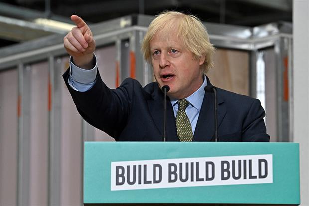Boris Johnson spoke today at the Dudley College of Technology, stating the country needed the kind of massive investment delivered by US president Franklin D. Roosevelt in response to the Great Depression. Photograph: WPA Pool/Getty Images
