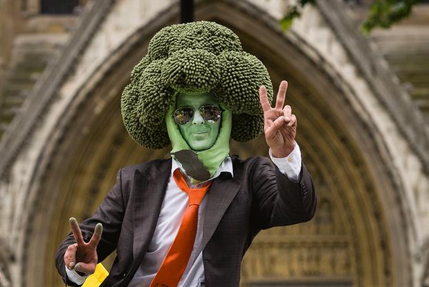 A campaigner poses outside the Houses of Parliament during a protest in July calling for current standards of food production to be upheld after the Brexit transition period. Photograph: Leon Neal/Getty Images