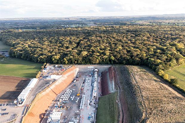 An aerial view shows the HS2 site in Warwickshire