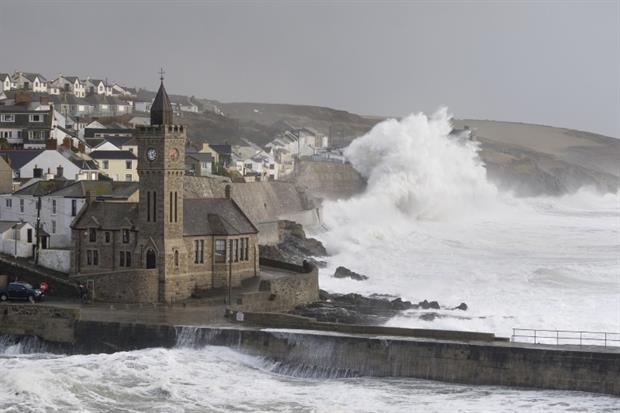 Storm Imogen batters Porthleven in Cornwall during winter 2015/16. Photograph: Moorefam / Getty Images