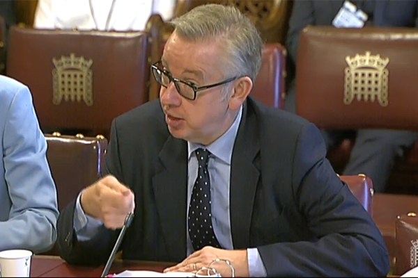 Michal Gove addressing House of Lord's EU energy and environment subcommittee
