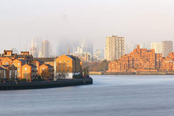 View of London in fog