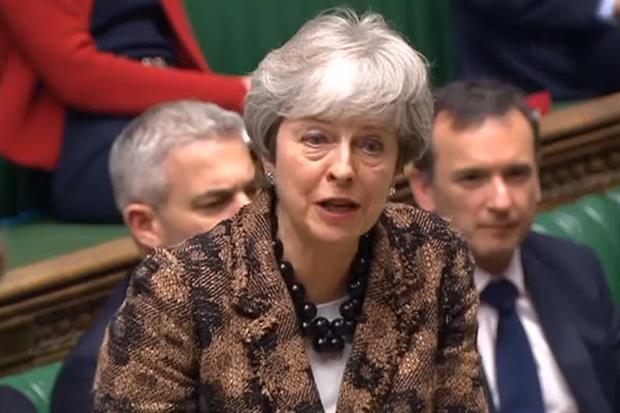Prime minister Theresa May addressing parliament
