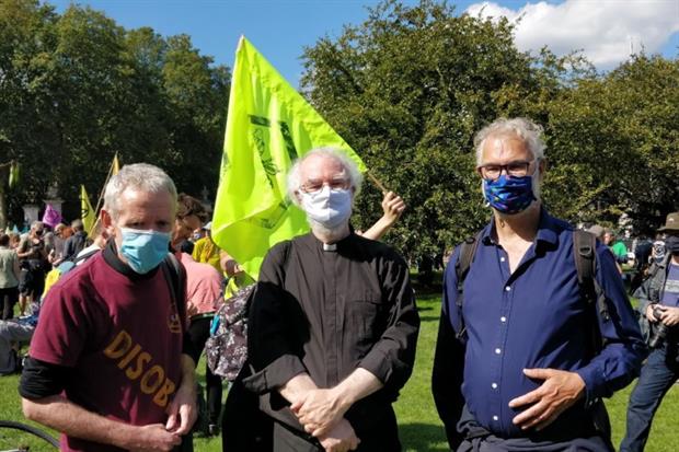 Extinction Rebellion activists have been joined by former Archbishop of Canterbury Dr Rowan Williams. Photograph: XR Islington