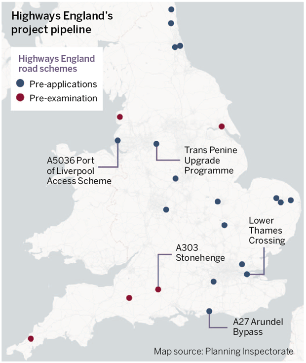 Map of road projects in the pipeline