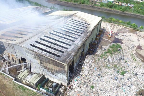 Waste recycling facility after fire