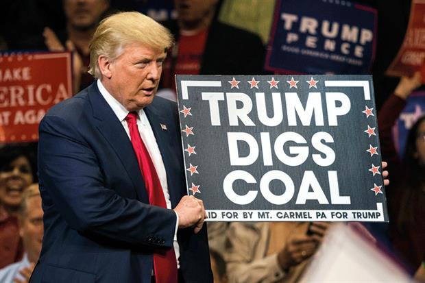 Trump keeps digging: the US president has hollowed out a range of environmental rules from coal emission limits to water quality. Photograph: Michael Brochstein/Getty Images