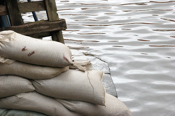 Sand bags used as flood protection