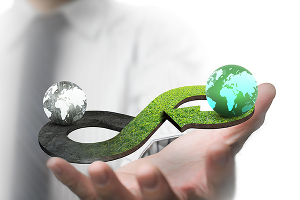 Illustration of person holding two globes