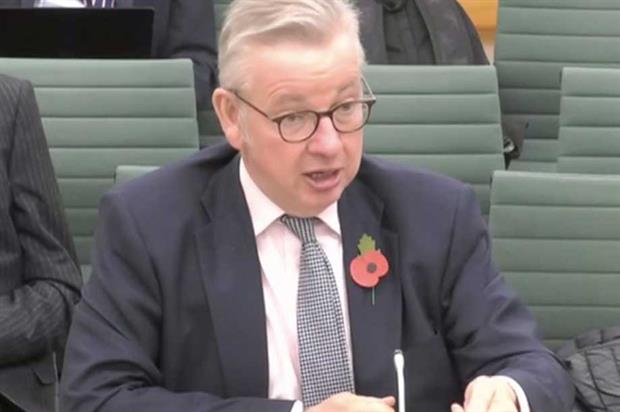 Gove at the HCLG committee hearing: "we won't be abandoning" planning changes (Pic: parliamentlive.tv)