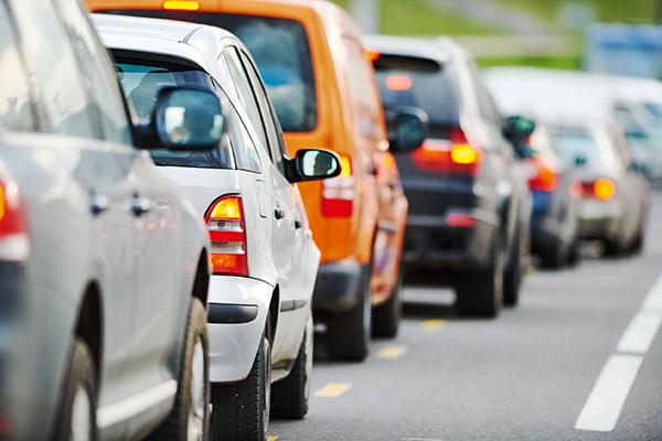 Cars idling in traffic