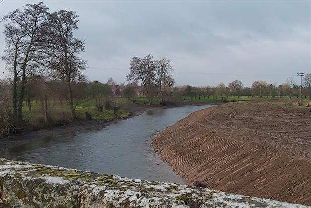 Local wildlife groups fear the EU-protected River Lugg near Mortimer’s Cross was bulldozed illegally. Photograph: Environment Agency