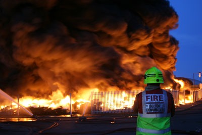 Tyre stack ablaze: there has been a spate of tyre recycling sites (credit: South Yorkshire Fire & Rescue)