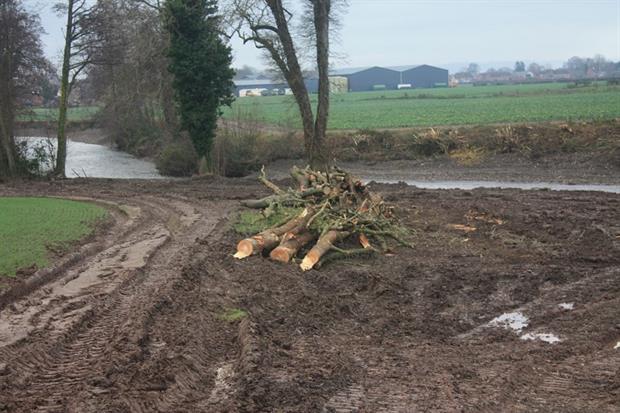 The river Lugg was bulldozed by the landowner. Photograph: Environment Agency