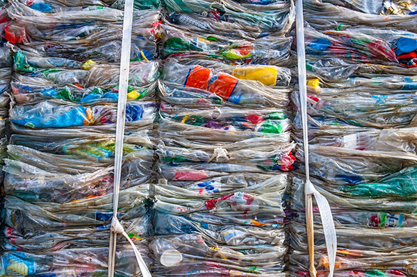 Plastic baled for recycling