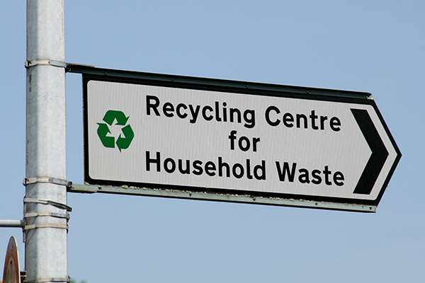 Recycling centre road sign
