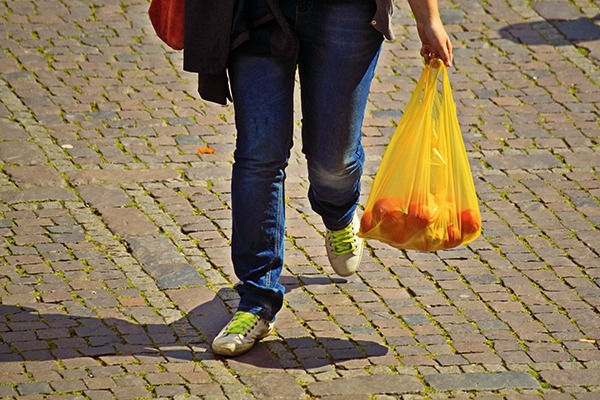 Shopper carrying plastic bag