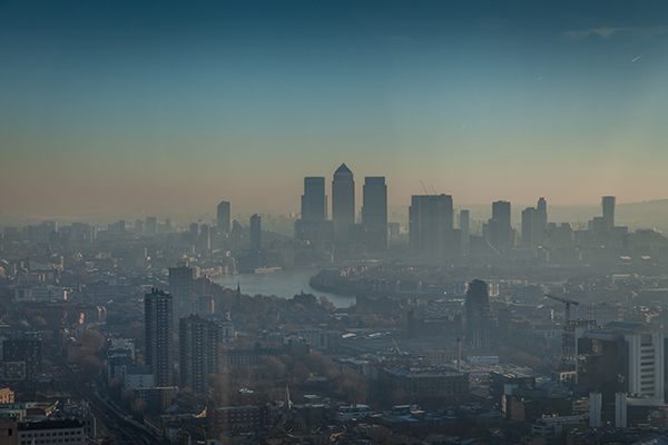 Smoggy London City skyline