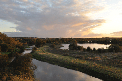 Sunset over Irthlingborough Lakes and meadows - image: Wildlife Trust