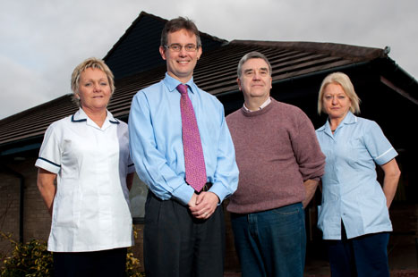 Care home team (L to R): practice nurse Anne Hare, Dr Mackay, partner Dr John Garner, health assistant Felicie Laing