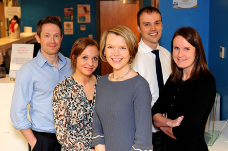 The Bodey Medical Centre team: Dr Oliver Atkinson, practice nurse Chloe Woods, Dr Siobhan Macintyre, Dr Stephen Tomkinson and Dr Jenny Wilkins (Picture: Michele Jones)