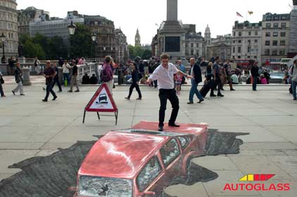 Stunt: Lewis helped raise awareness of potholes